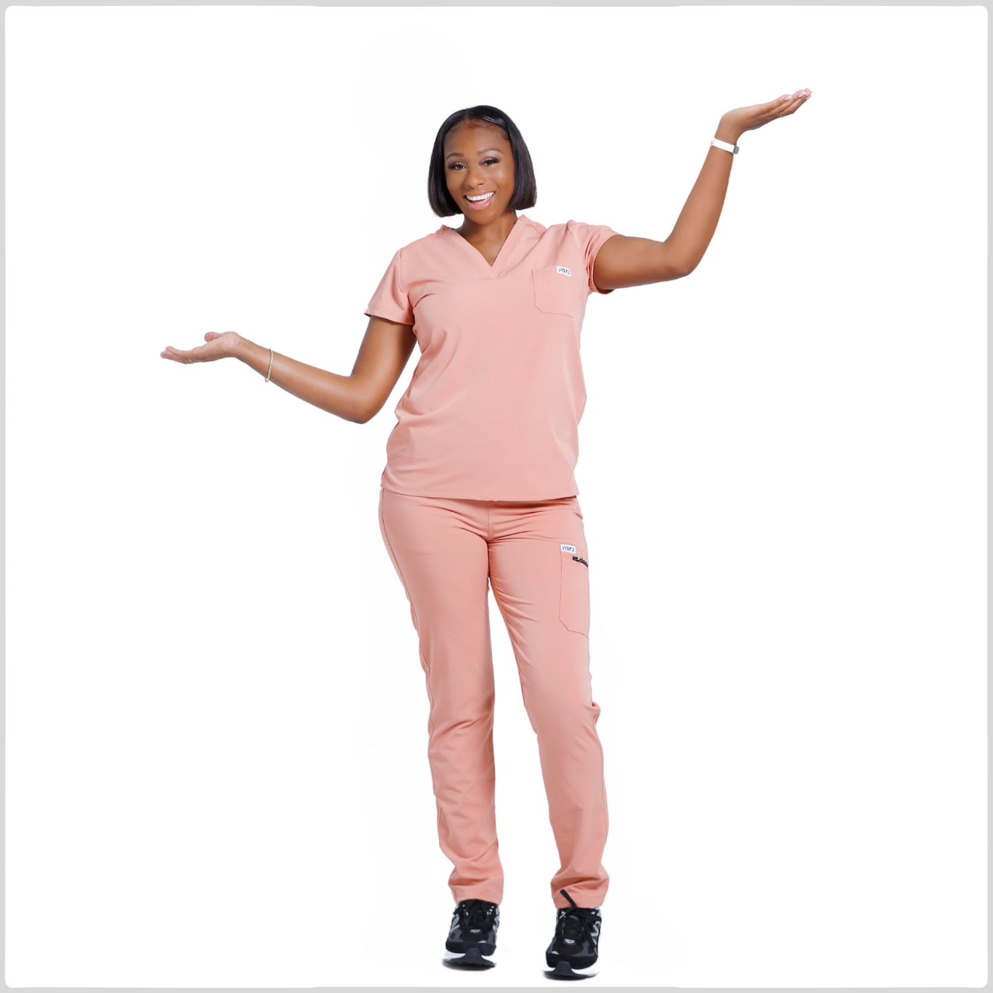 SALMON PINK SKINNY SCRUB PANTS