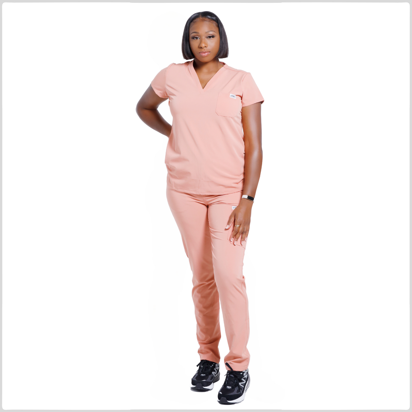 SALMON PINK DEEP V NECK SCRUB TOP