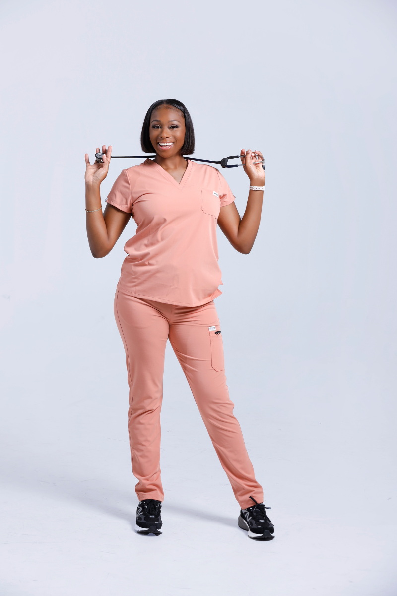 SALMON PINK SKINNY SCRUB PANTS