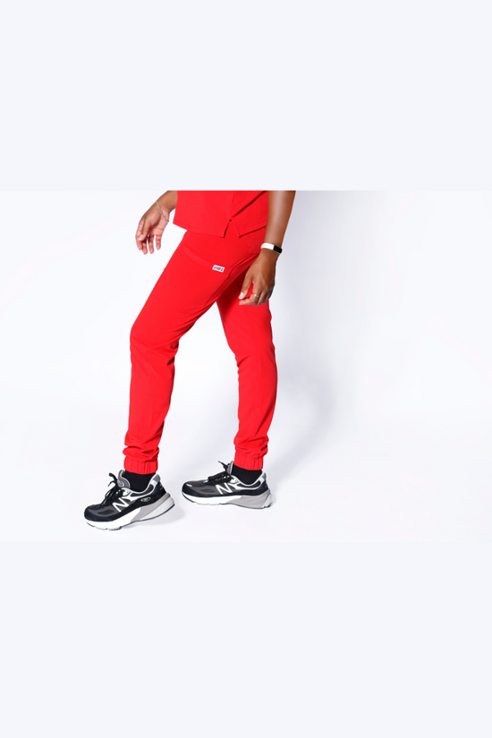 Red high waisted joggers sale